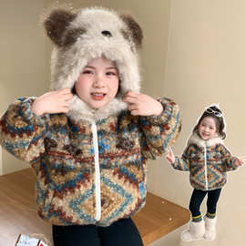 女童红色加厚棉服冬季2025新款洋气女宝宝夹棉外装时髦毛毛外套潮