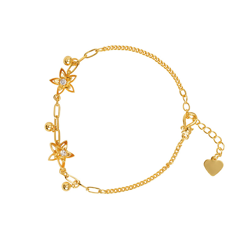 Nueva pulsera de oro antiguo estilo chino lujoso ligero de piedra hueca flor brazalete de joyería de mano de nicho femenino de alta calidad