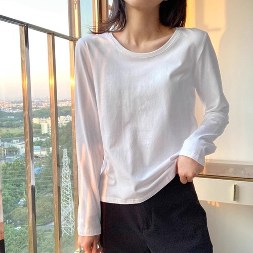 2025 early autumn pure cotton solid color long-sleeved T-shirt for women with large size 200 catties round neck inner bottoming shirt wholesale clothes for women