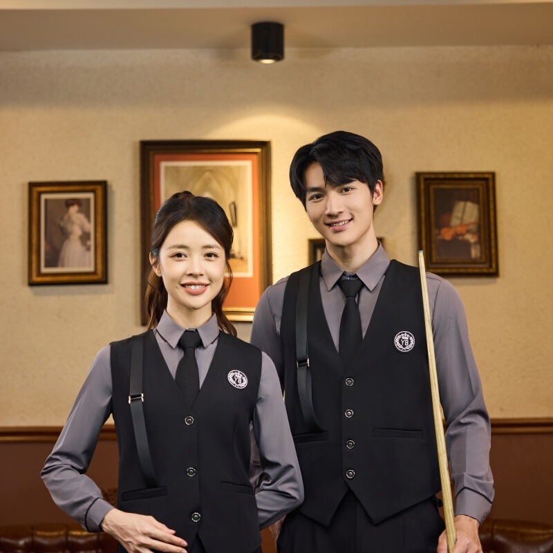 KTV male waiter work uniform, short-sleeved faux two-piece, for restaurant, nightclub, bar, bartender, long-sleeved workwear
