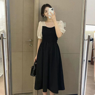 Zhiyin Elegant Patchwork Waist Mid-Length Nursing Dress Summer Casual French Chiffon Skirt Slimming