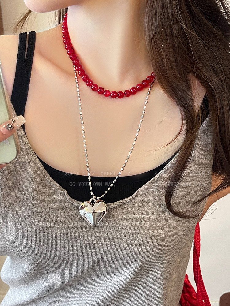 30g Weight Titanium Steel Pendant Material Necklace Classification Glass Titanium Steel Copper Beaded Heart Shape Necklace