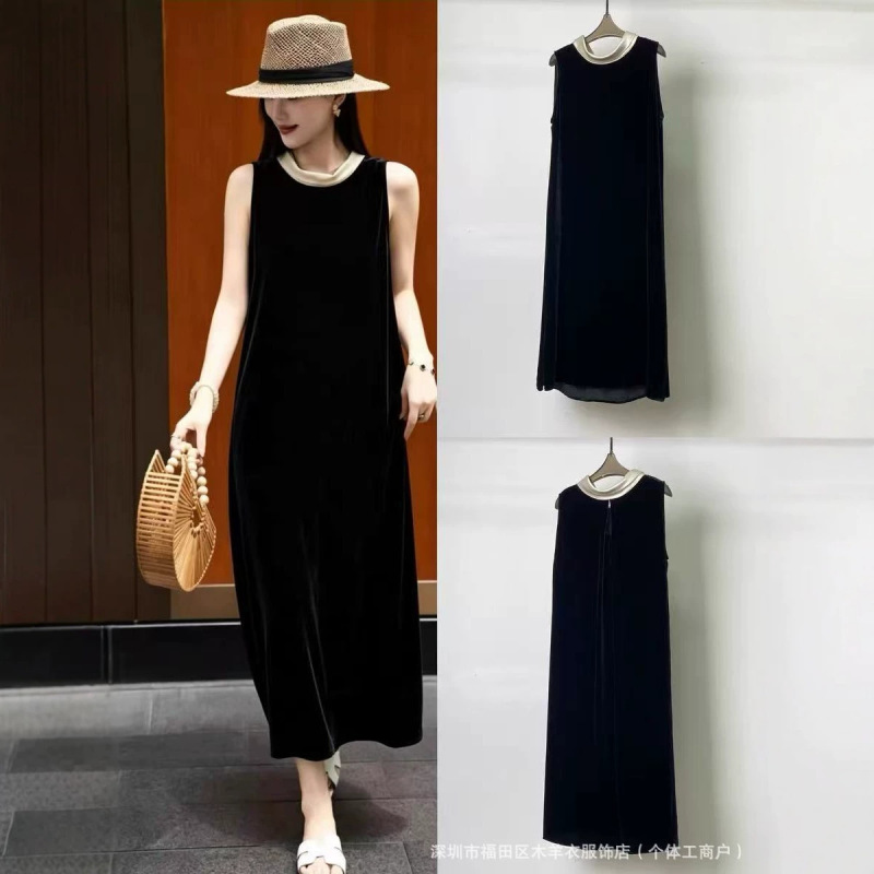 Shenzhen Nanyou Women's European-Style High-End French-Style Elegant Silk Velvet Sleeveless Vest Long Dress for Women Shenzhen Nanyou Women's European-Style High-End French-Style Elegant Silk Velvet Sleeveless Vest Long Dress for Women