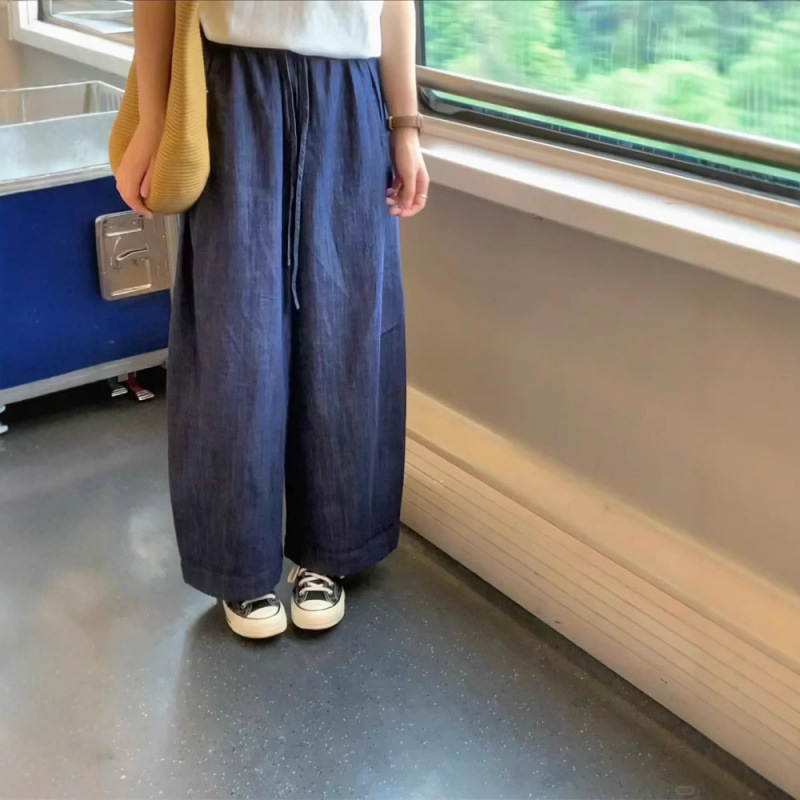 Blogger Recommends Drawstring Jeans for Women in Summer, New Thin, Loose, Slim, Wide-Leg Casual Pants, Anti-Fading Granny Pants