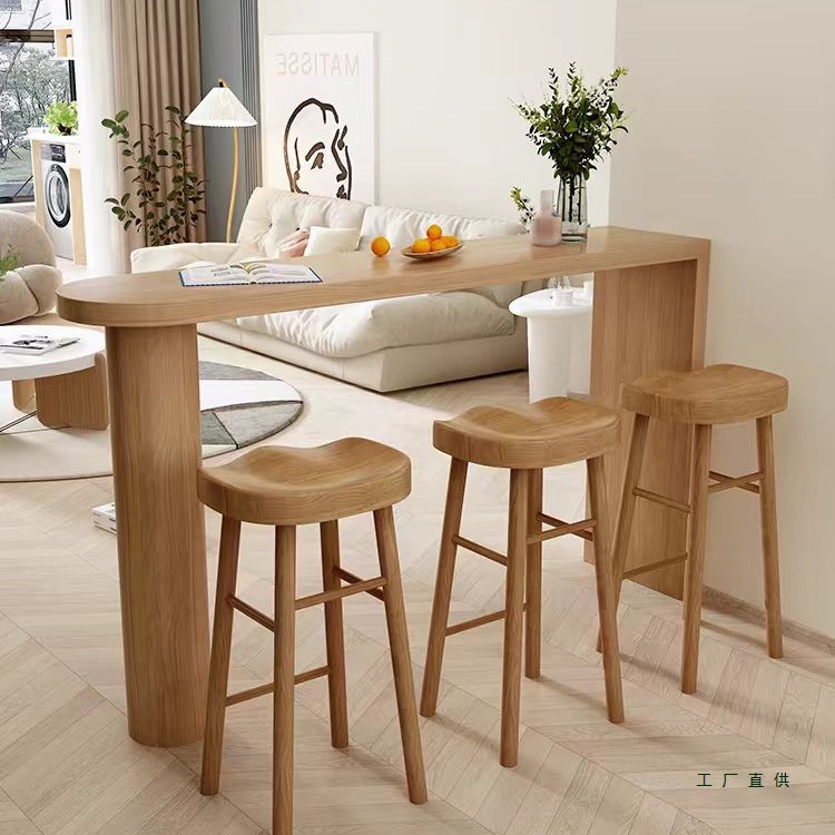 Nordic Solid Wood Bar Table Home Guest Restaurant Partition Table Wall Balcony Bar Long Table High Table and Chair Combination