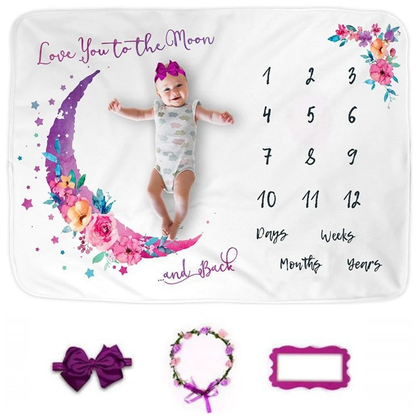 Детская веха фото одеяло с венком для волос фланелевый фон одеяло детское одеяло одеяло роста мемориальное одеяло