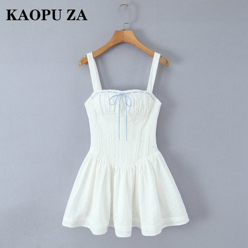 Kaopu Za2025 New Style French Retro Sweet Lace Embroidered Lace-Up Waist Slimming Look Puffy Skirt Dress Kaopu Za2025 New Style French Retro Sweet Lace Embroidered Lace-Up Waist Slimming Look Puffy Skirt Dress
