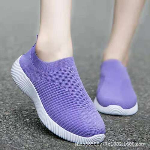 Breathable Women's Casual Flat Walking Shoes with Rainbow Sock Top, Lightweight and Comfortable, Wholesale Single Shoes with Flyknit Mesh