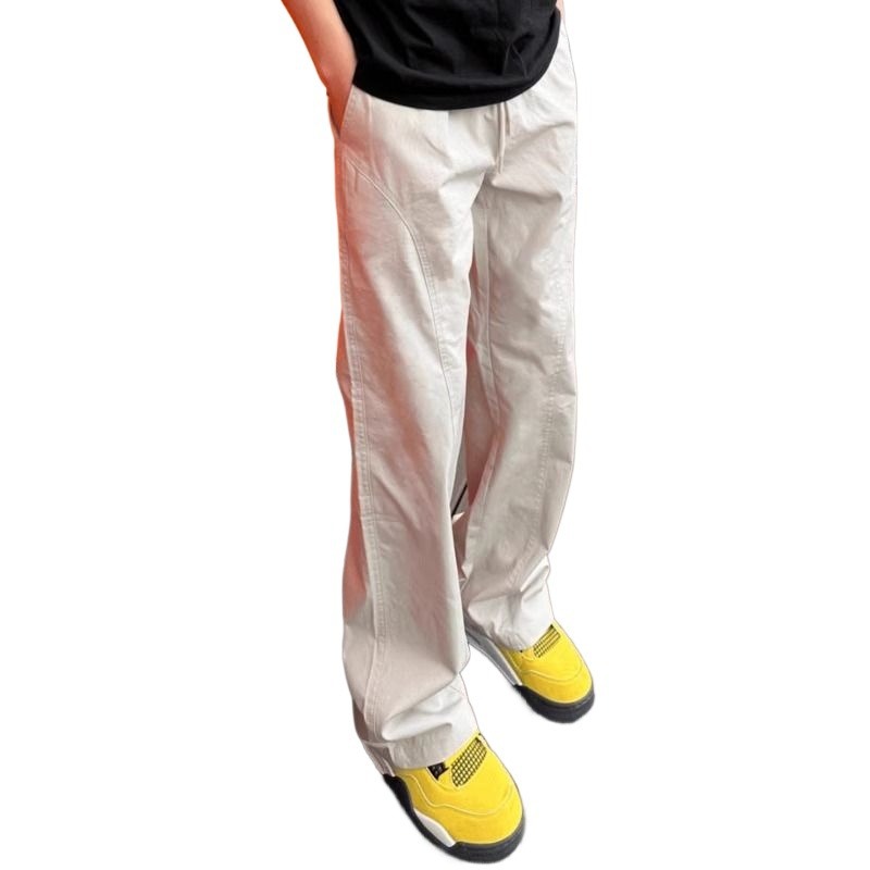 Trendy American basic oblique cut versatile casual men, slim and loose straight leg workwear, micro flared pants for_voghion.com