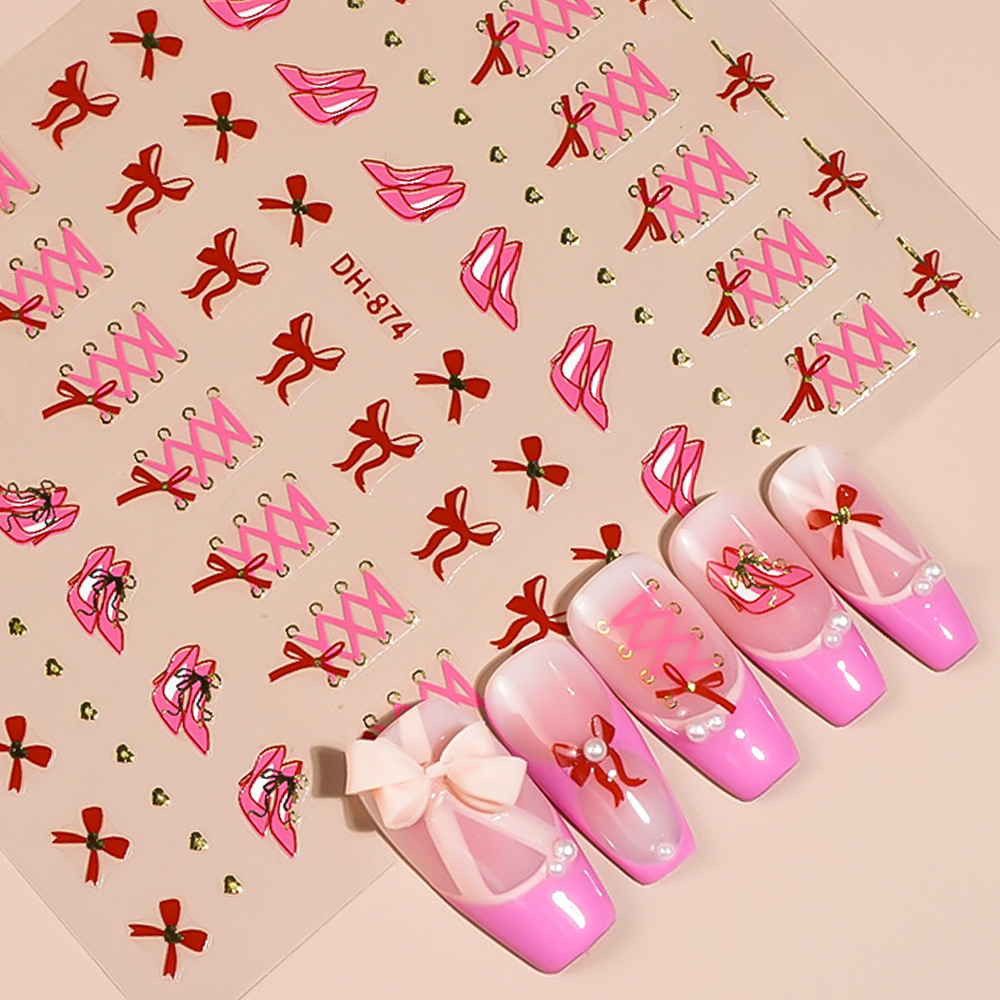 Redanco Fashionable nail stickers, fake nails, high heels with bow for nails, new collection, 3D