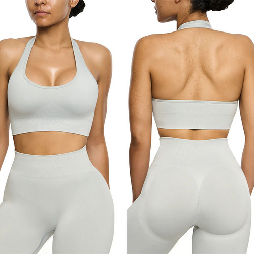 Autumn European and American yoga wear high-waist peach hip sports suit sexy halter neck fitness wear seamless yoga suit for women