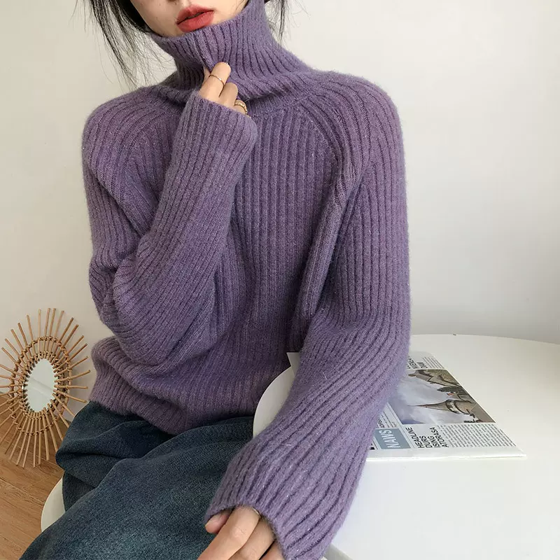 韩版新款加厚保暖高领毛衣女秋冬季慵懒风温柔软糯针织衫上衣多色