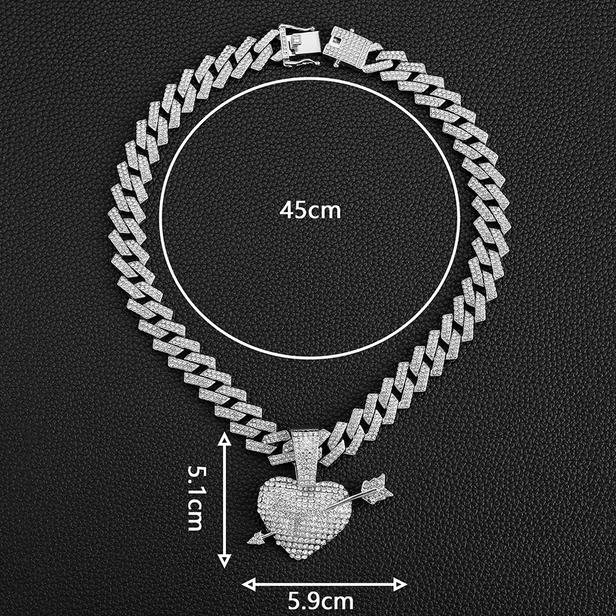 27g Weight Alloy Pendant Material Rhinestones Inlay Material Pendant Necklace, Necklace Pendant Classification Alloy Chain Material Cuban Link Chain Curb Chain Chain Type 1 Piece Quantity Daily Occasion Alloy Material Heart Shape, Arrow Pattern All Seasons Season Unisex Gender Inlay Design Exaggerated Style Exaggerated Heart Shape Arrow Alloy Inlay Rhinestones Unisex Pendant Necklace Necklace Pendant Men Pendant Necklaces 9