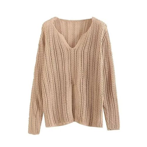 Women's Spring Fashion Design-Sensitive Unconventional Open-Needle Knit Sweater, Versatile V-Neck Lattice Thin Sunshade Cover-Up Top, Unique Style
