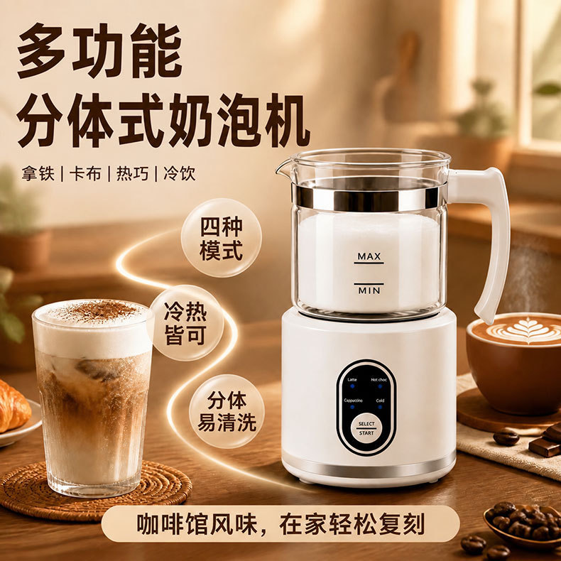 Split-Type Electric Milk Frother, Fully Automatic Household Milk Frothing Machine, Hot and Cold Coffee Latte Art Milk Foaming Machine, Cross-Border