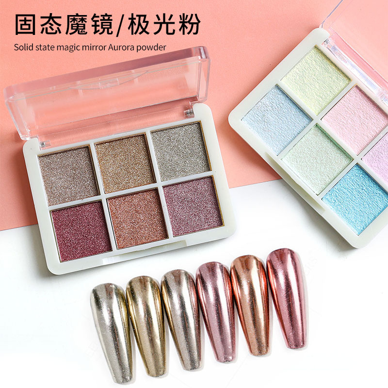 Polvo mágico de espejo, polvo de brillo plateado aurora, polvo de luz de luna, polvo mágico sólido de espejo, polvo de espejo, polvo camaleón, polvo de sombra de ojos, polvo aurora