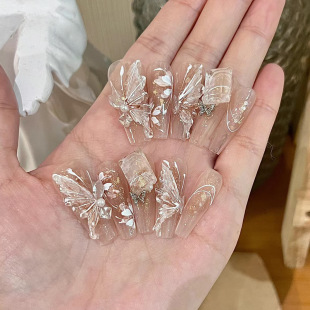 Hot Style Wearing Armor Finished Products Ins Advanced Sense Butterfly Pearl Handmade Manicure Pieces Spice Girl Wearing Nail Pieces