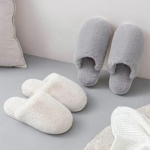 Japanese style simple winter indoor solid color cotton slippers Women's Home non-slip soft bottom warm plush shoes confinement shoes