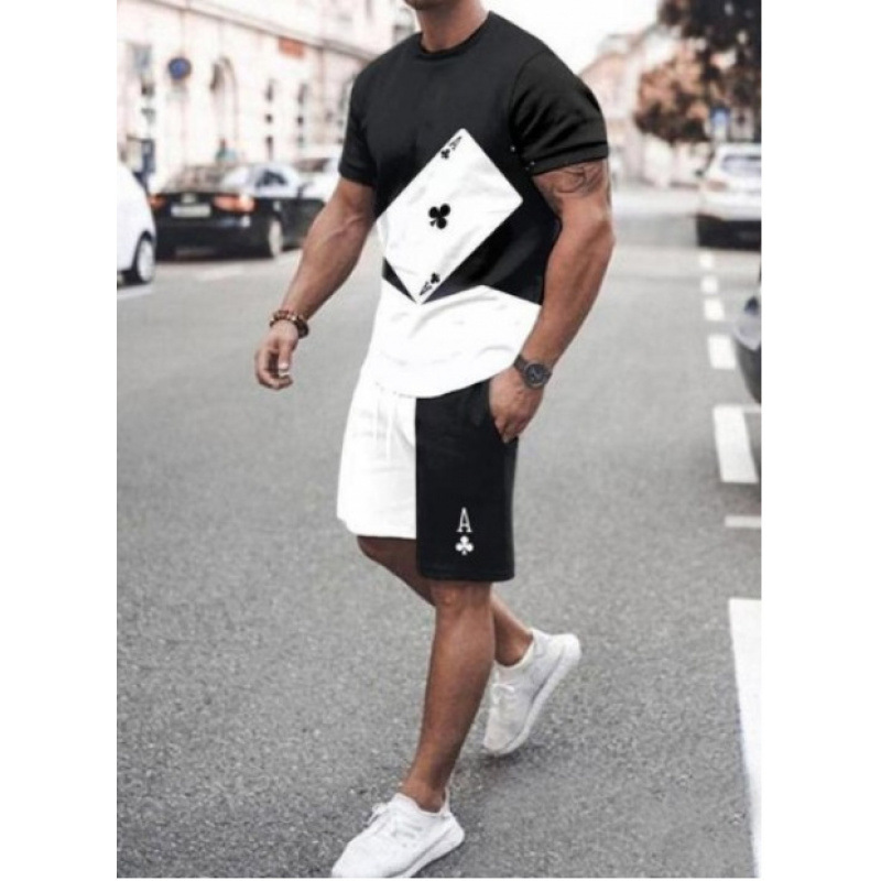 2023 verano transfronterizo camiseta 3D europea y americana manga corta pantalones cortos de dos piezas deportivos casuales para hombres