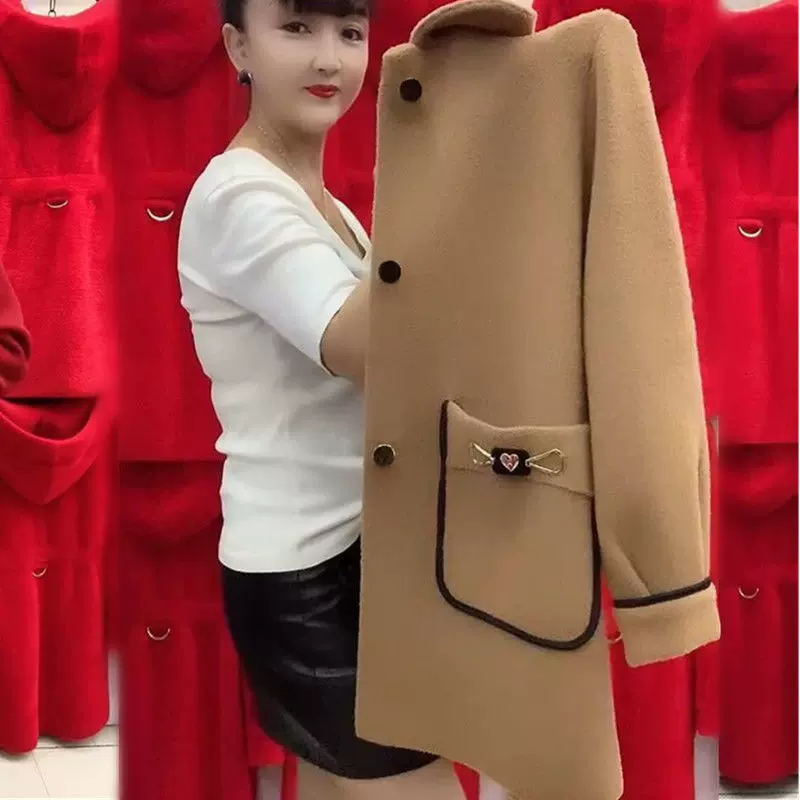 妈妈装新款中长款洋气仿羊绒双面呢外套秋冬装中老年女装【6602】
