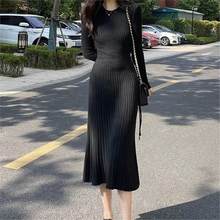 纯色法式赫本风拼接针织毛衣裙立领气质修身内搭打底显瘦裙连衣裙