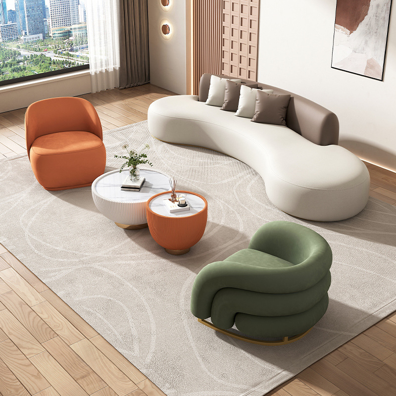 Salón de belleza sala de estar sofá mesa de té combinación de diseño curvo personalizado hotel lobby silla de relajación sofá residencial image 3