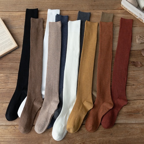 2024 Zhuji Socks Spring and Autumn New Product Double-needle Women's Over-the-Knee JK Socks Solid Color Slim Leg Ins Japanese Stockings