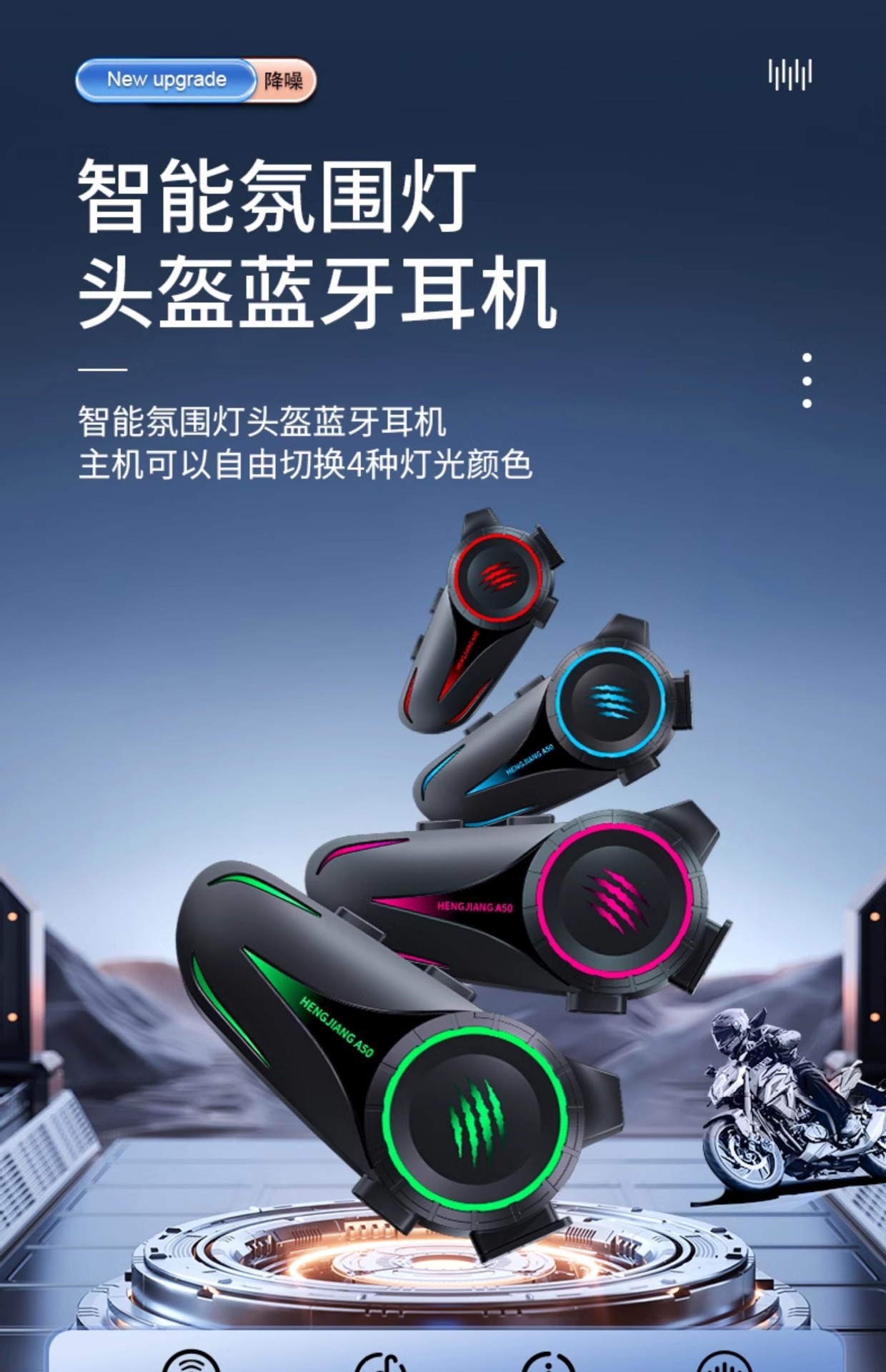 Suitable for Hengjiang A50 Smart Voice Wake-Up Helmet Bluetooth Headset Waterproof Noise Reduction Ultra-Long Battery Life Mesh Multi