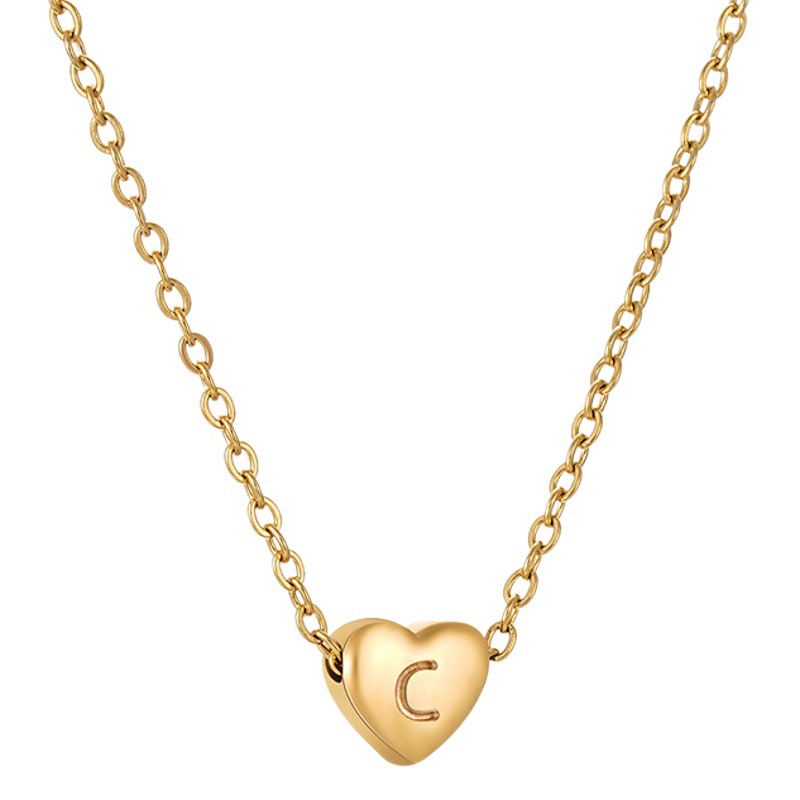 Estilo europeo y americano ins collar de letras en forma de corazón de acero inoxidable mujer de titanio de acero melocotón en forma de corazón carta nicho Cadena de clavícula al por mayor