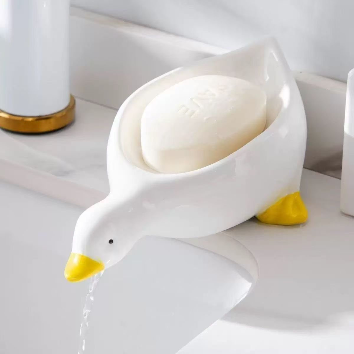 White cute little yellow duck soap dish