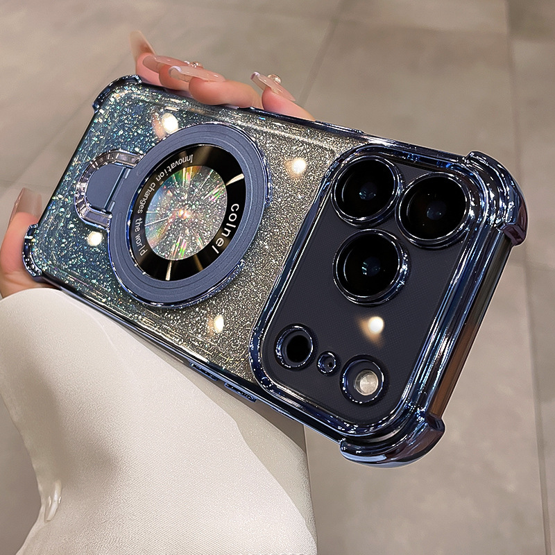 Airbag de cuatro ángulos anti-caída para Apple 17 caso de teléfono móvil iPhone 16 escudo superior succión magnética soporte cubierta de polvo parpadeante 15
