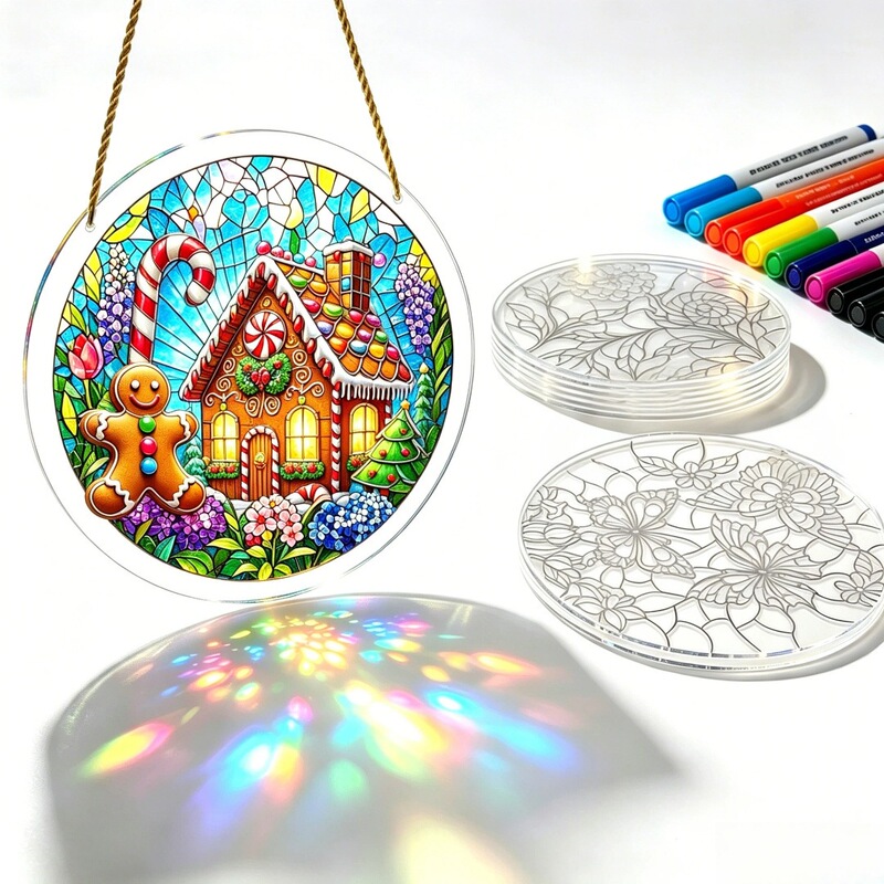 Cross-border hot-selling handmade DIY paintable acrylic Christmas and Halloween pendants, dual-festival fusion window decorations