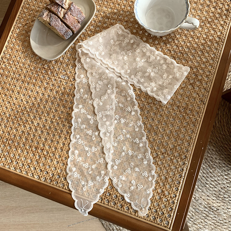 Buñuelo de seda larga larga alta sensación de encaje hottie fugas bufandas de hombro bufandas de collar bufandas de cabello bandana bufandas de encaje cintura