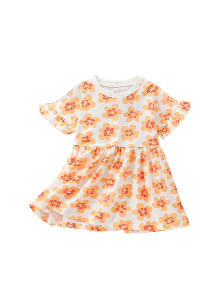 Fronteriza Malwee falda de niña verano nuevo cuello redondo de manga corta Europa y América niños pequeños y medianos lindos falda de princesa infantil