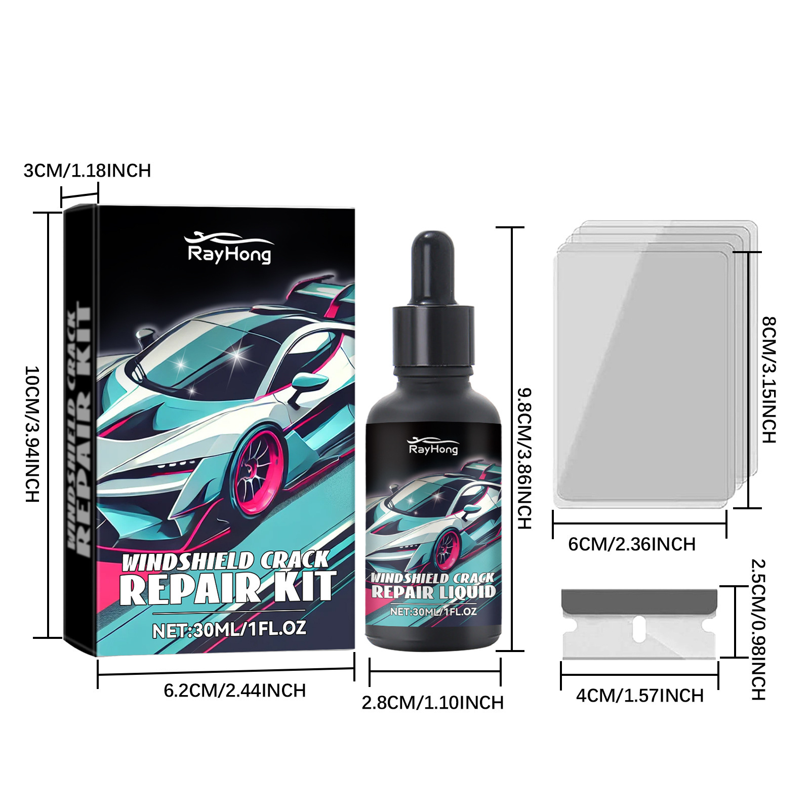 Rayhong Car Windshield Repair Liquid Set for Cracks in Front Windshield