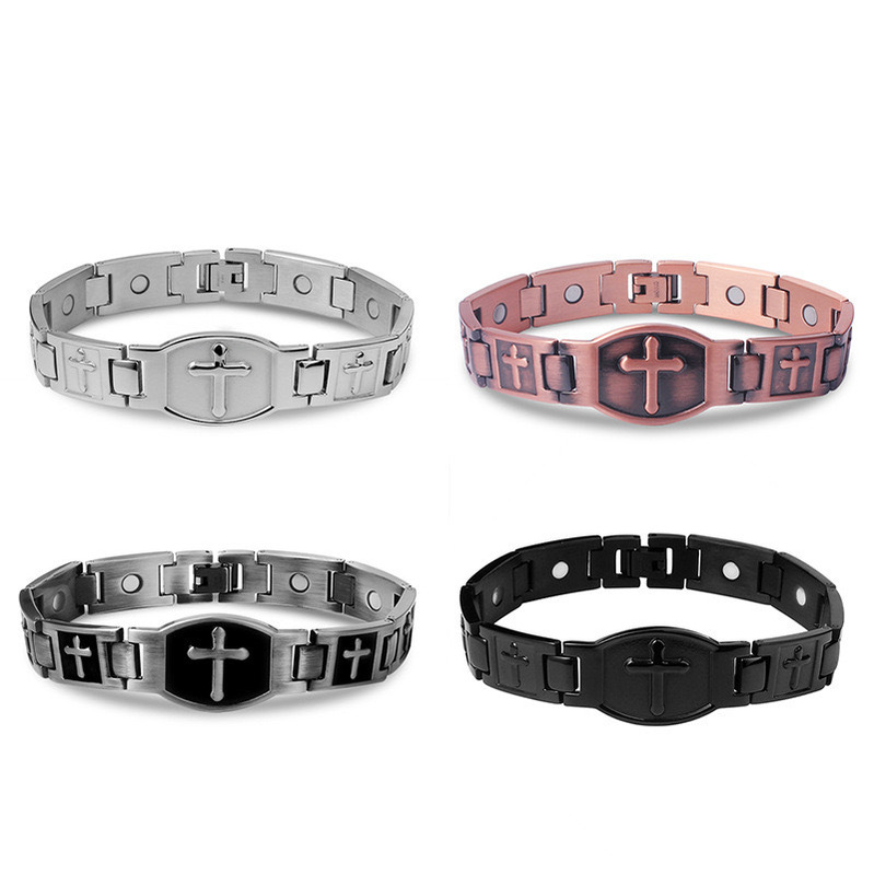 European and American Cross-Border Supply of Retro Fashion Cross Magnet Bracelet Negative Ion Magnetic Therapy Bracelet Manufacturer Spot Wholesale
