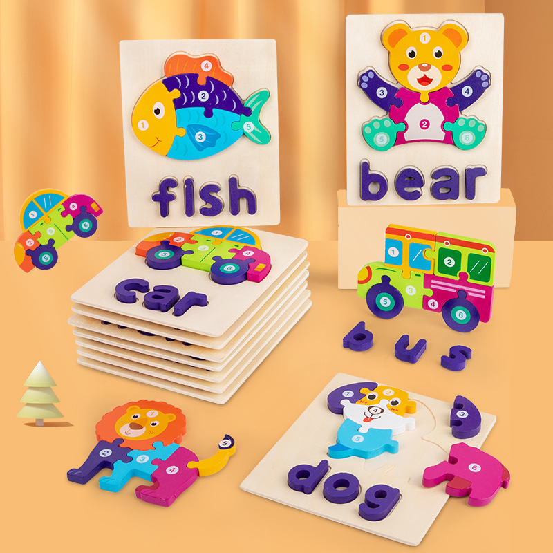 Palabras cognitivas digitales aprendiendo jugando y aprendiendo material didáctico Nuevo rompecabezas de alfabeto digital para niños de dibujos animados