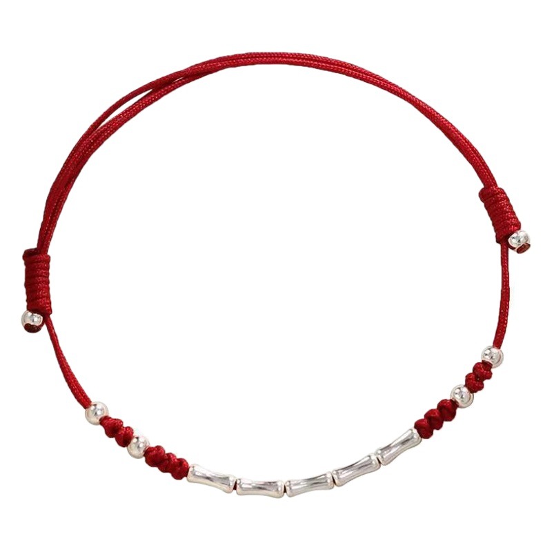 Wholesale Adjustable Red String Bracelet with Bamboo Knot and Lucky Charm Beads, Handmade Woven Rope, Unisex