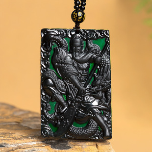 Natural a Goods Jadeite Moyu Wushen Guan Gong Pendant Moyu Icingite Jade Men's Necklace Pendant Women's Jewelry