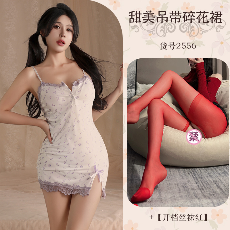 Lencería sexy puro deseo sexy tirantes florales pijamas de mujer vestido de encaje traje de pasión de niña A372