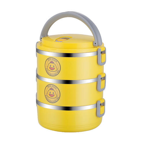 Small Yellow Duck 304 Stainless Steel Lunch Box, Triple Insulation Portable School Office Round Lunch Box Gift