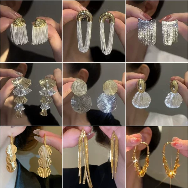 2026 New Trendy Metal Tassel Earrings, High-End Fashion, Long Earrings for Women, European and American Exaggerated Earrings