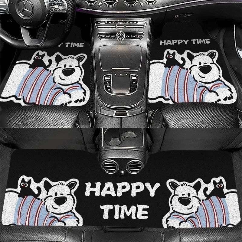 Hot-Selling Cartoon Strawberry Bear Silk Loop Car Floor Mats, Dirt-Resistant, Wear-Resistant, Easy to Care For, Three-Piece Car Mat Set
