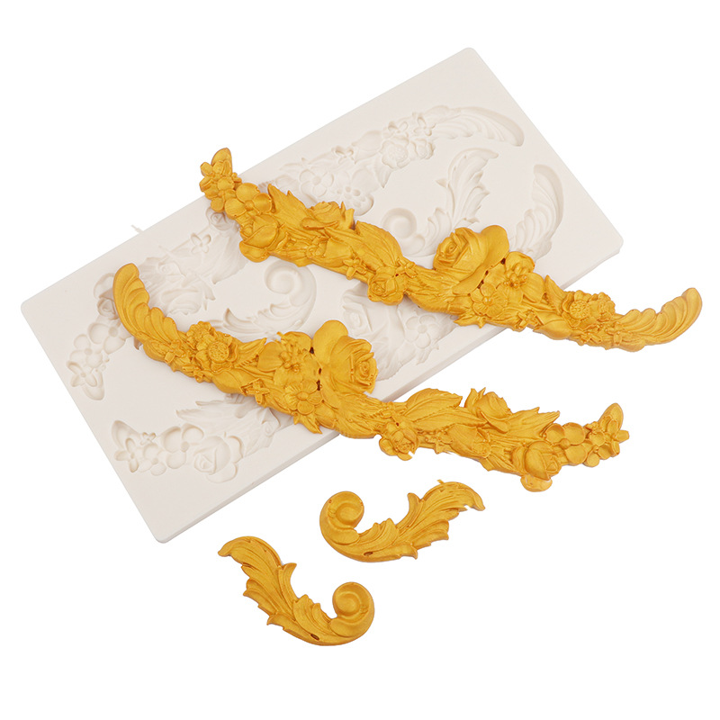 Molde de silicona para pastel horneado patrón europeo estilo retro en relieve molde de chocolate molde de flip seco