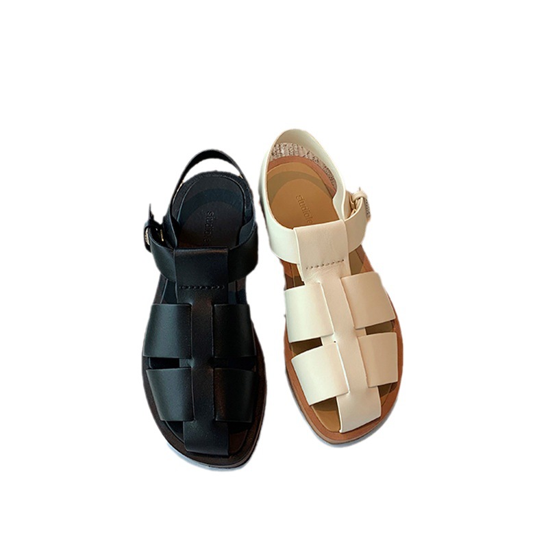 Uva mamá verano nueva moda punta redonda inferior amplia superficie transpirable ajustable sandalias romanas punta cerrada zapatos de jaula de cerdo para las mujeres