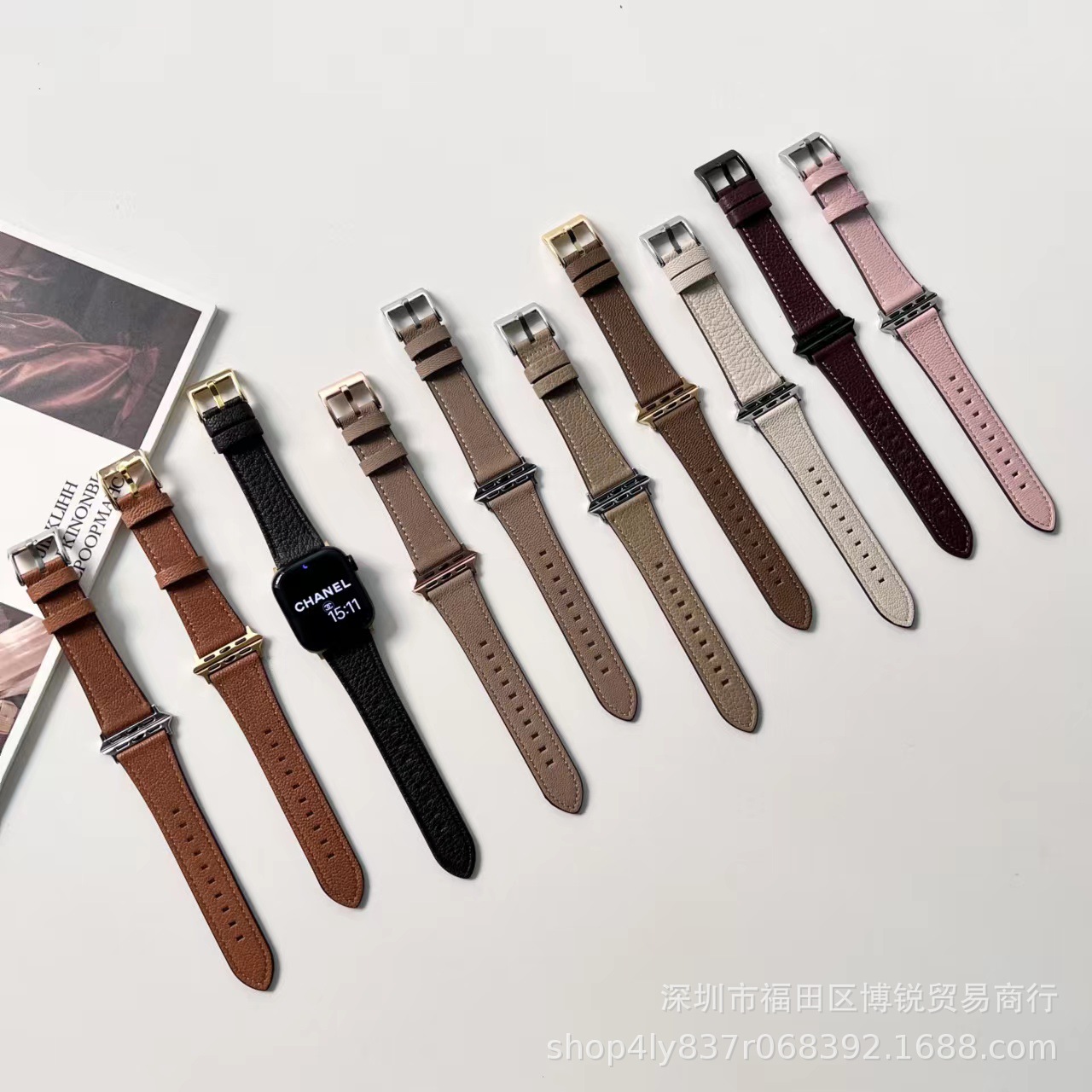 Litchi pattern lamb leather strap soft casual men and women autumn and winter models are suitable for S8 generation Applewatch765432