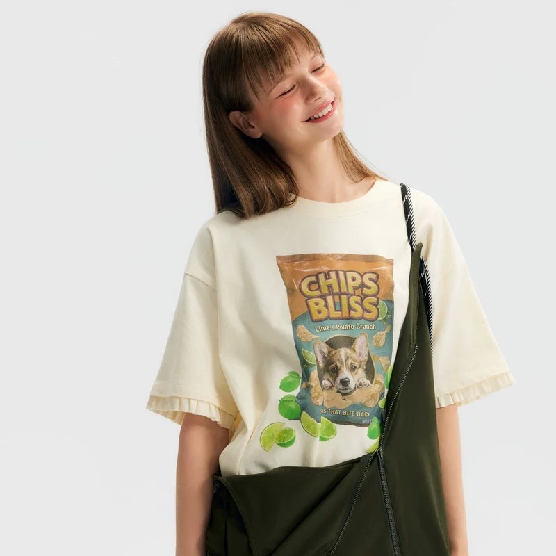Printed T-Shirt for Women 2026 Summer New Lace Animal Print Cat and Dog Cotton Nitric Acid Washed Vintage Short Sleeve Printed T-Shirt for Women 2026 Summer New Lace Animal Print Cat and Dog Cotton Nitric Acid Washed Vintage Short Sleeve