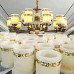 全铜玉石新中式吊灯别墅复式楼餐厅客厅龙须铜灯智能控制米家智能