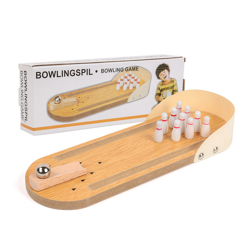 Los fabricantes de juguetes para niños venden al por mayor mini bolos de madera para aumentar la interacción entre padres e hijos de escritorio juguetes educativos para niños