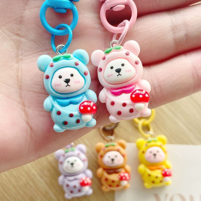 Caricatura hongos osos llavero dulce colgante mochila de estudiantes colgante resina adorable DIY joyas pequeños regalos